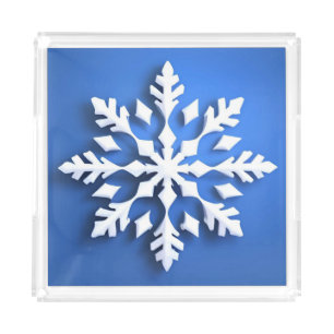 Detailed White Snowflake Design Acrylic Tray