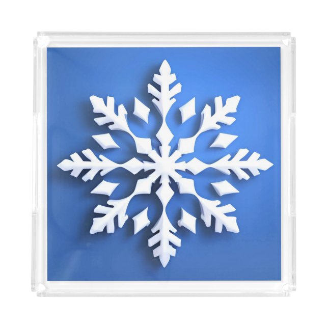 Detailed White Snowflake Design Acrylic Tray (Front)