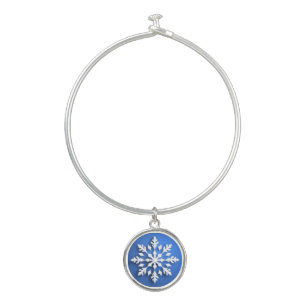 Detailed White Snowflake Design Bangle Bracelet