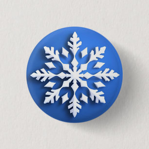 Detailed White Snowflake Design Button