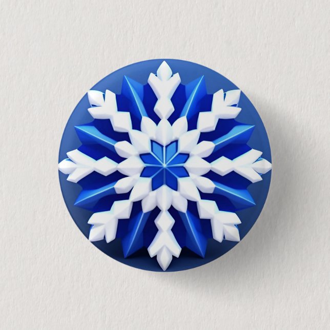 Detailed White Snowflake Design Button (Front)