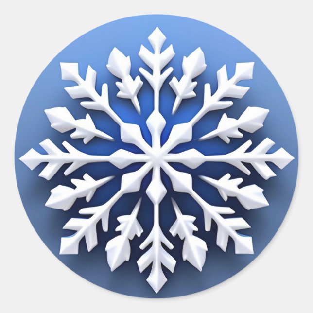 Detailed White Snowflake Design Classic Round Sticker (Front)