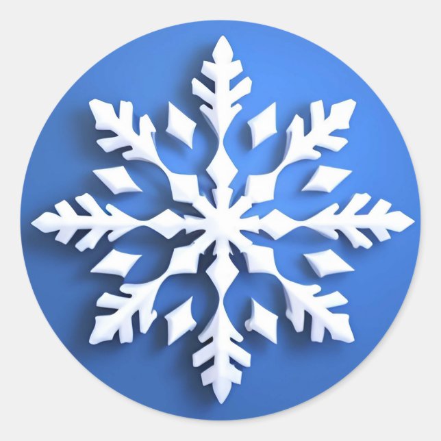 Detailed White Snowflake Design Classic Round Sticker (Front)