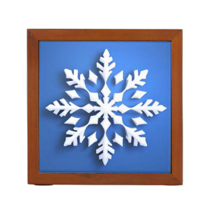 Detailed White Snowflake Design Desk Organizer