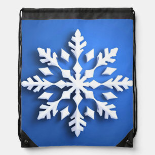 Detailed White Snowflake Design Drawstring Bag