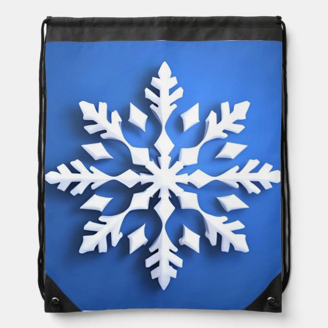 Detailed White Snowflake Design Drawstring Bag (Front)