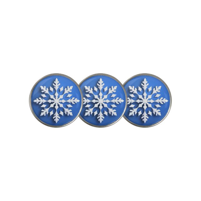 Detailed White Snowflake Design Golf Ball Marker (3 Up)