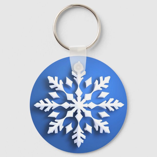 Detailed White Snowflake Design Keychain (Front)