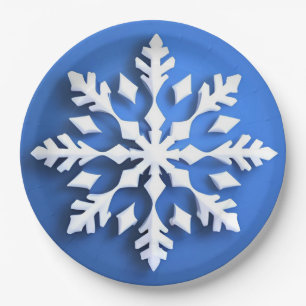 Detailed White Snowflake Design Paper Plates