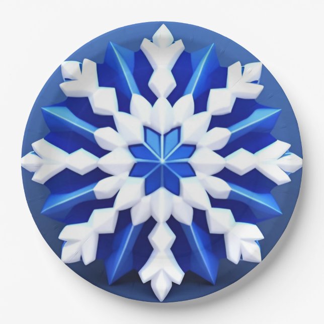 Detailed White Snowflake Design Paper Plates (Front)