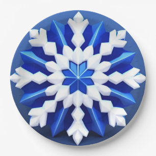 Detailed White Snowflake Design Paper Plates