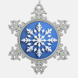 Detailed White Snowflake Design Pewter Christmas Ornament