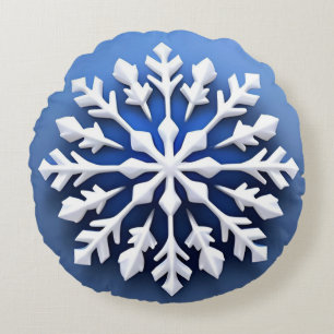Detailed White Snowflake Design Round Pillow