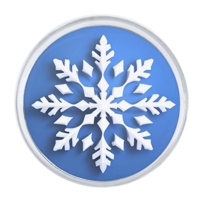 Detailed White Snowflake Design Silver Finish Lapel Pin (Front)