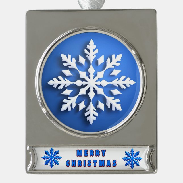Detailed White Snowflake Design Silver Plated Banner Ornament (Front)