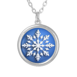 Detailed White Snowflake Design Silver Plated Necklace