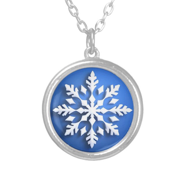 Detailed White Snowflake Design Silver Plated Necklace (Front)