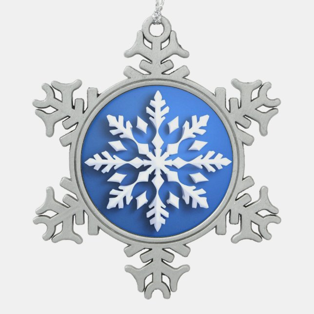 Detailed White Snowflake Design Snowflake Pewter Christmas Ornament (Front)