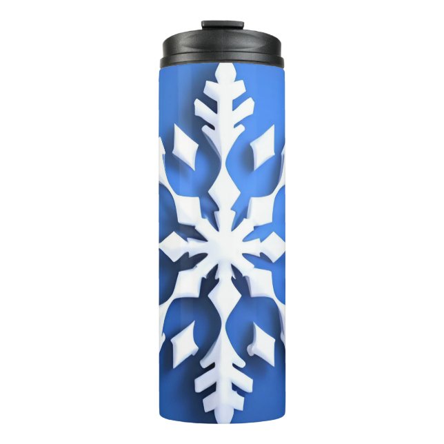 Detailed White Snowflake Design Thermal Tumbler (Front)