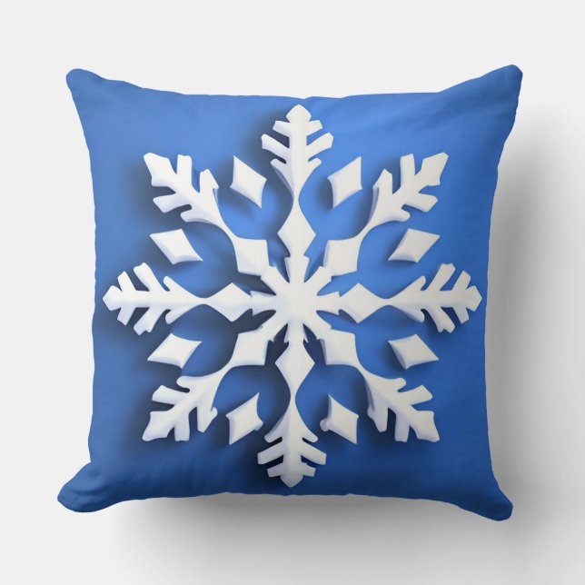 Detailed White Snowflake Design Throw Pillow (Front)