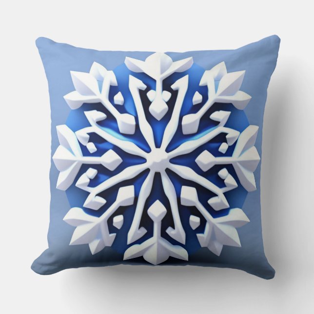 Detailed White Snowflake Design Throw Pillow (Front)