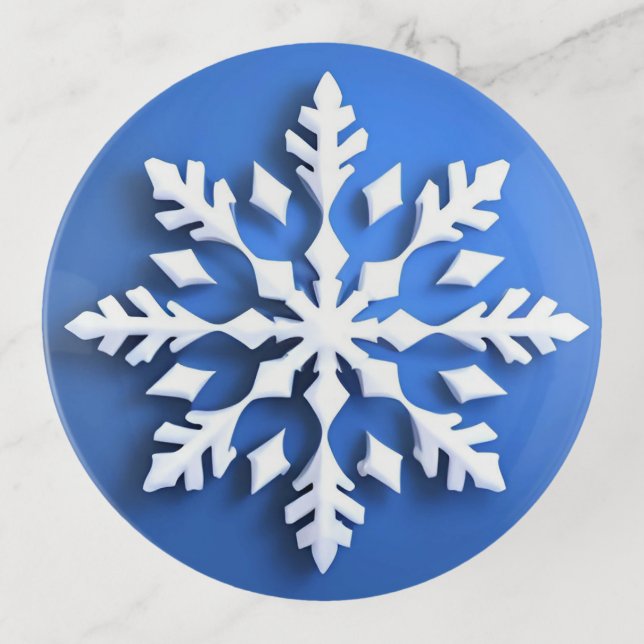 Detailed White Snowflake Design Trinket Tray (Front)