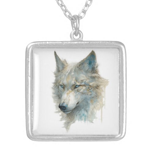 Detailed Wolf a Gold and Blue Touch Silver Plated Necklace