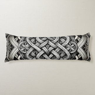 Detaillierte Schwarz-Weißer keltischer Knoten 0001 Body Pillow
