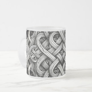 Detaillierte Schwarz-Weißer keltischer Knoten 0001 Frosted Glass Coffee Mug