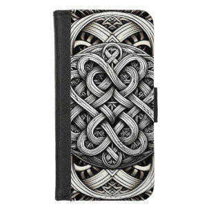 Detaillierte Schwarz-Weißer keltischer Knoten 0001 iPhone 8/7 Wallet Case