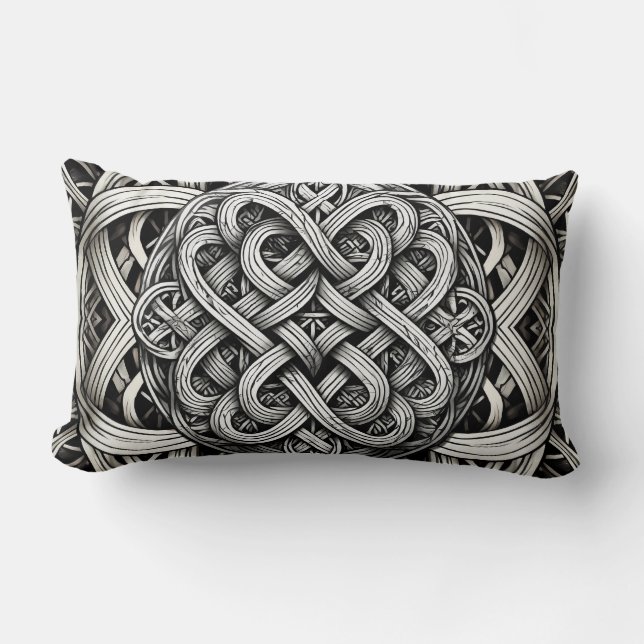 Detaillierte Schwarz-Weißer keltischer Knoten 0001 Lumbar Pillow (Front)