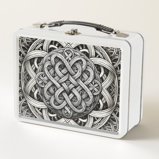 Detaillierte Schwarz-Weißer keltischer Knoten 0001 Metal Lunch Box (Front)