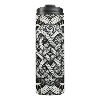 Detaillierte Schwarz-Weißer keltischer Knoten 0001 Thermal Tumbler