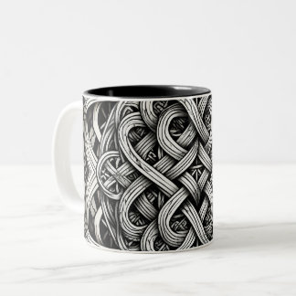 Detaillierte Schwarz-Weißer keltischer Knoten 0001 Two-Tone Coffee Mug