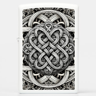 Detaillierte Schwarz-Weißer keltischer Knoten 0001 Zippo Lighter