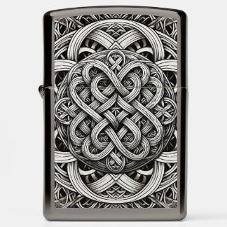 Detaillierte Schwarz-Weißer keltischer Knoten 0001 Zippo Lighter