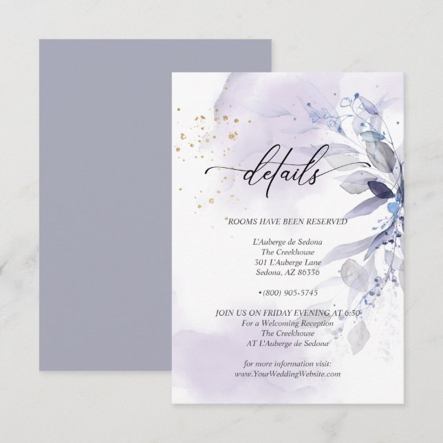 Details 2 Elegant Violet Watercolor Foliage Invitation (Front/Back)
