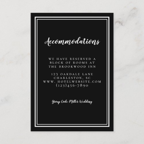 Details Accommodations Simple Black White Wedding Enclosure Card