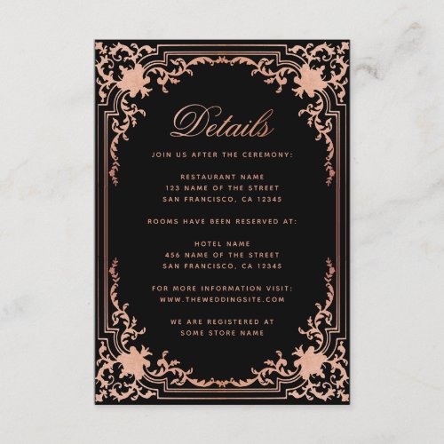 Details Black Pink Vintage Elegant Script Wedding Enclosure Card