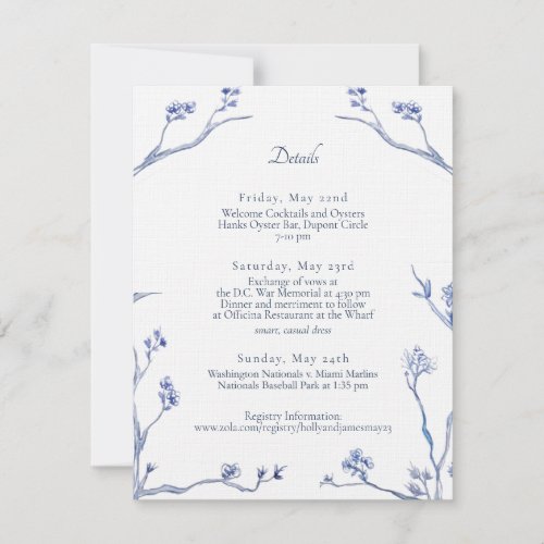 Details card for Holly and James DC wedding