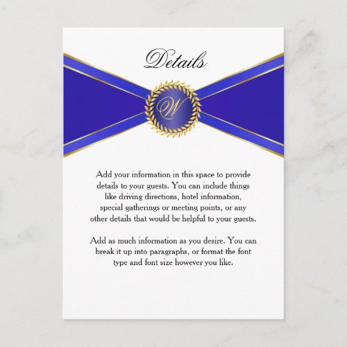 Details Card Royal Blue Elegance with Monogram
