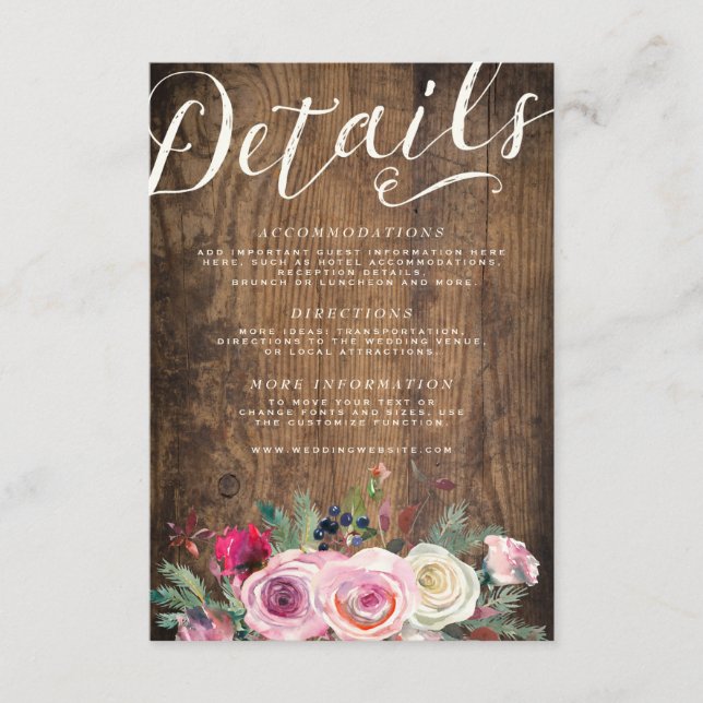 DETAILS CARD | Rustic Wood Floral Lace Wedding (Front)