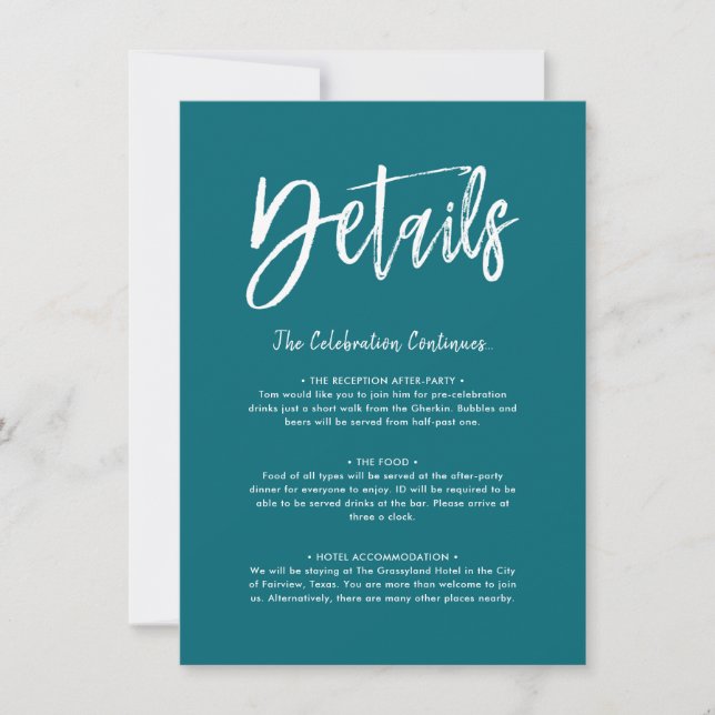 Details Card | Teal Script (Front)