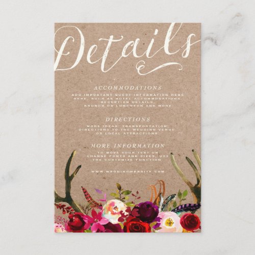 DETAILS CARD  Watercolor Floral Rustic Wedding