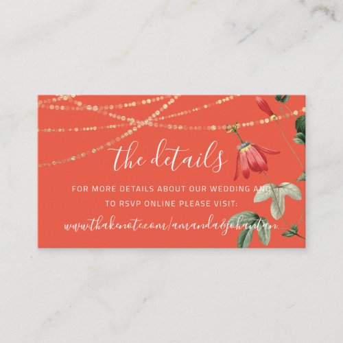 Details Card Website Wedding Floral Gold Coral
