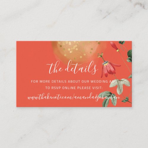 Details Card Website Wedding Florals Gold Coral