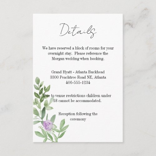 Details Card Wedding lavender purple