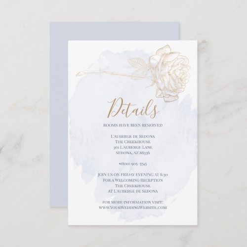 DETAILS  Dusty Blue Watercolor Gold Rose Invitation