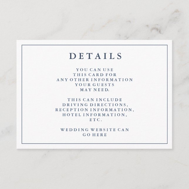 Details | Dusty Navy Blue Wedding Details Card (Front)