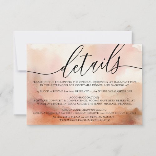 Details Elegant Rose Gold Watercolor Wedding RSVP Card